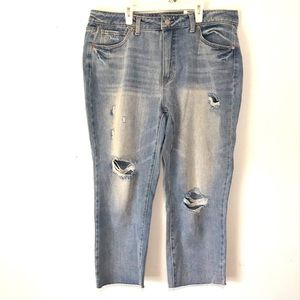 Time and Tru Denim Jeans Blue Womens 18 High Rise Straight Leg Crop Distressed